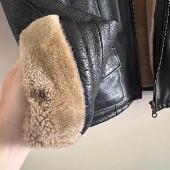 Vintage Wilda Genuine Leather Shearling Lined Black Flight Bomber Jacket Small - Picture 6 of 9